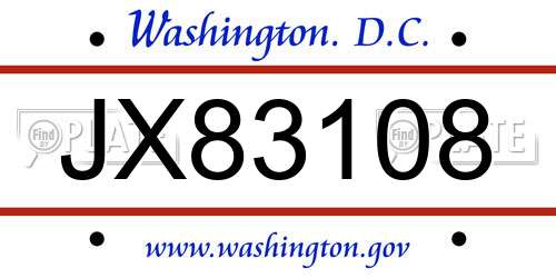 JX83108 District Of Columbia License Plate