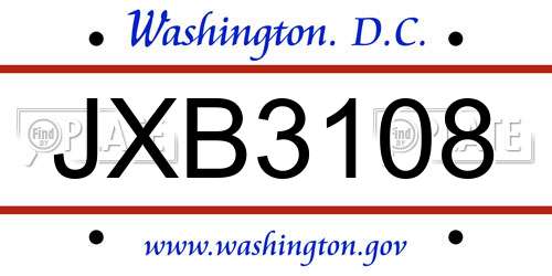 JXB3108 District Of Columbia License Plate