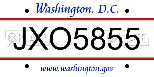 JXO5855 District Of Columbia License Plate