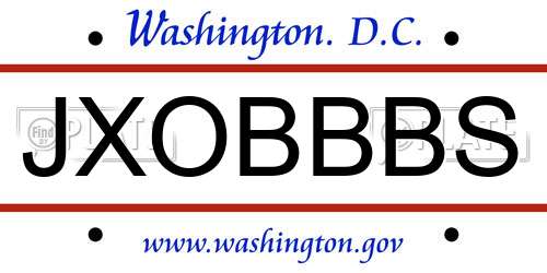 JXOBBBS District Of Columbia License Plate