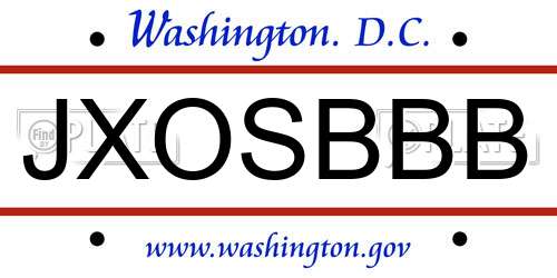 JXOSBBB District Of Columbia License Plate