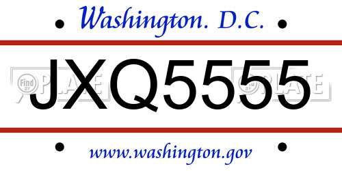JXQ5555 District Of Columbia License Plate