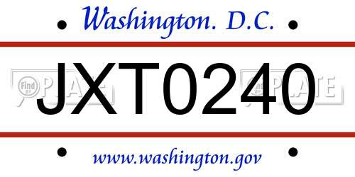 JXT0240 District Of Columbia License Plate