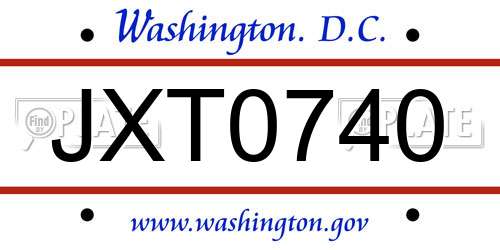 JXT0740 District Of Columbia License Plate