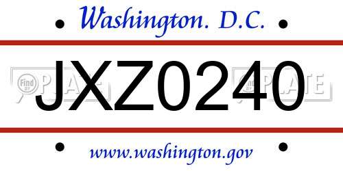 JXZ0240 District Of Columbia License Plate