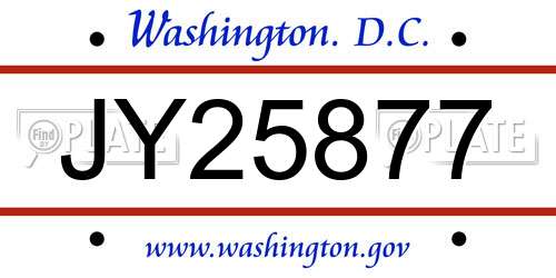 JY25877 District Of Columbia License Plate