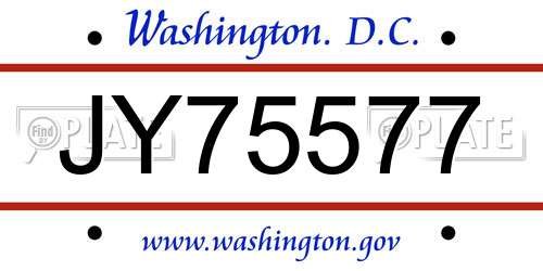 JY75577 District Of Columbia License Plate