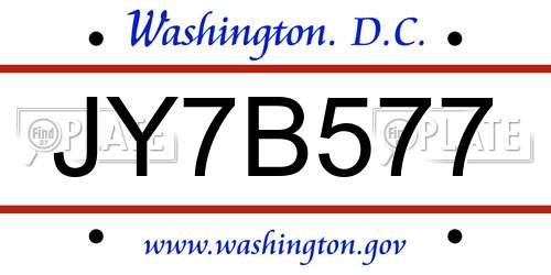 JY7B577 District Of Columbia License Plate