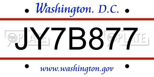 JY7B877 District Of Columbia License Plate