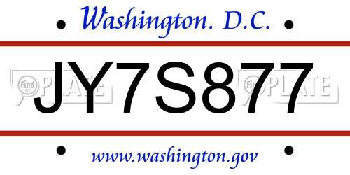 JY7S877 District Of Columbia License Plate