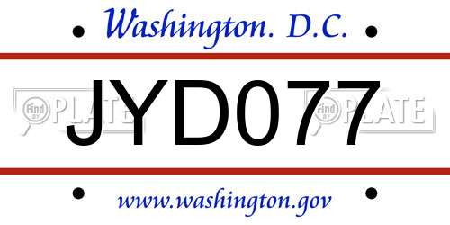 JYD077 District Of Columbia License Plate
