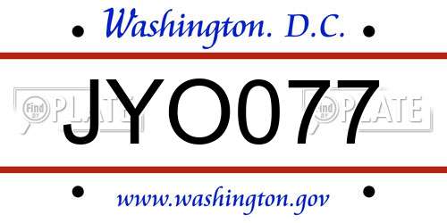JYO077 District Of Columbia License Plate