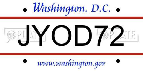 JYOD72 District Of Columbia License Plate