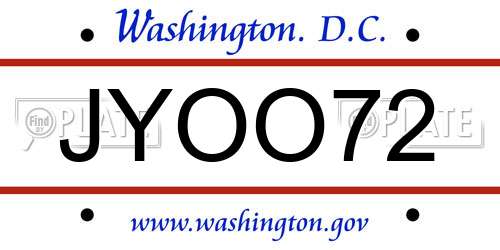 JYOO72 District Of Columbia License Plate