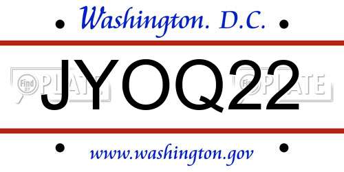 JYOQ22 District Of Columbia License Plate