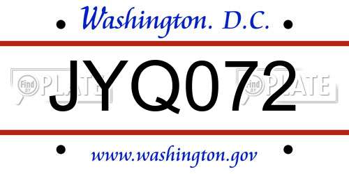 JYQ072 District Of Columbia License Plate