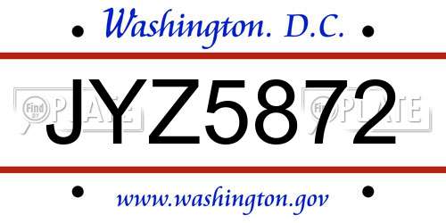 JYZ5872 District Of Columbia License Plate