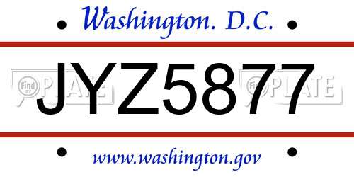 JYZ5877 District Of Columbia License Plate