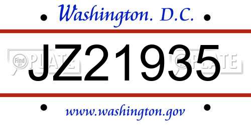 JZ21935 District Of Columbia License Plate