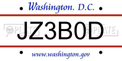 JZ3B0D District Of Columbia License Plate