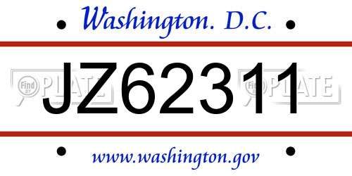 JZ62311 District Of Columbia License Plate