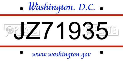 JZ71935 District Of Columbia License Plate