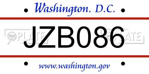JZB086 District Of Columbia License Plate