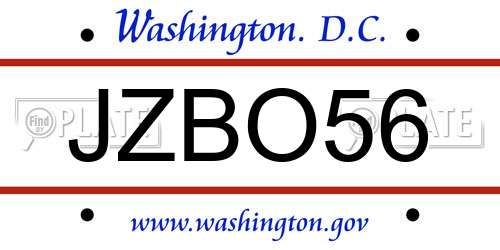 JZBO56 District Of Columbia License Plate