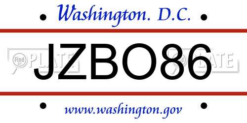 JZBO86 District Of Columbia License Plate