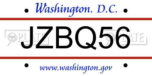JZBQ56 District Of Columbia License Plate