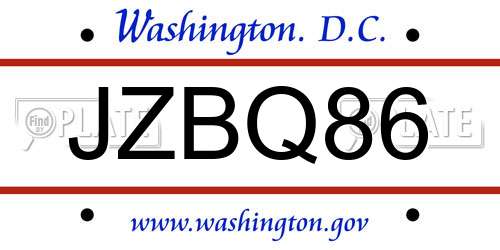 JZBQ86 District Of Columbia License Plate