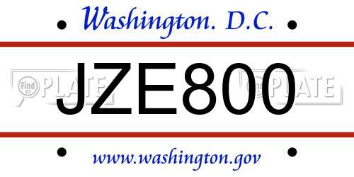 JZE800 District Of Columbia License Plate