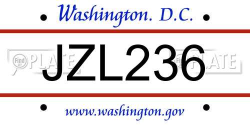 JZL236 District Of Columbia License Plate