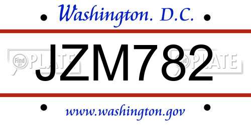 JZM782 District Of Columbia License Plate