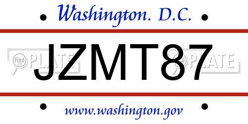 JZMT87 District Of Columbia License Plate