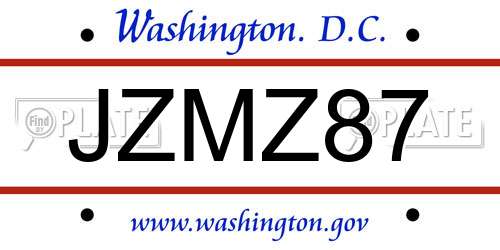 JZMZ87 District Of Columbia License Plate