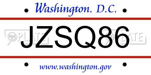 JZSQ86 District Of Columbia License Plate
