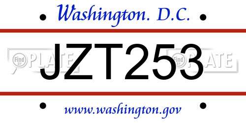JZT253 District Of Columbia License Plate