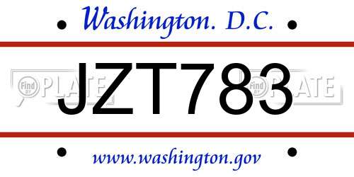 JZT783 District Of Columbia License Plate
