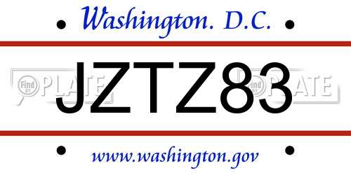 JZTZ83 District Of Columbia License Plate