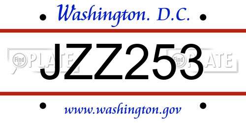 JZZ253 District Of Columbia License Plate