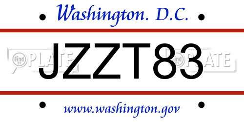 JZZT83 District Of Columbia License Plate