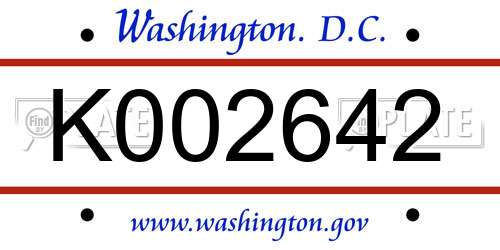 K002642 District Of Columbia License Plate
