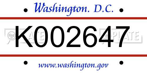 K002647 District Of Columbia License Plate