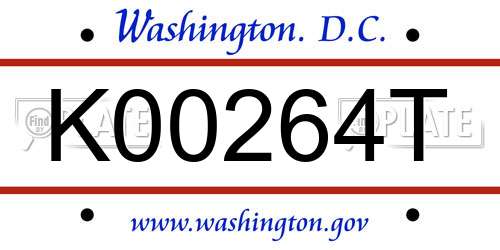 K00264T District Of Columbia License Plate