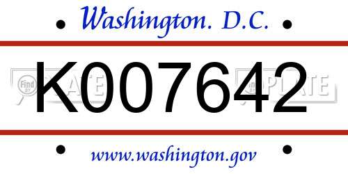K007642 District Of Columbia License Plate