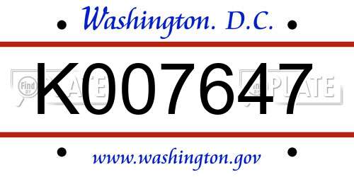K007647 District Of Columbia License Plate