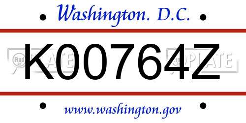 K00764Z District Of Columbia License Plate