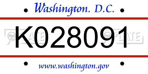 K028091 District Of Columbia License Plate