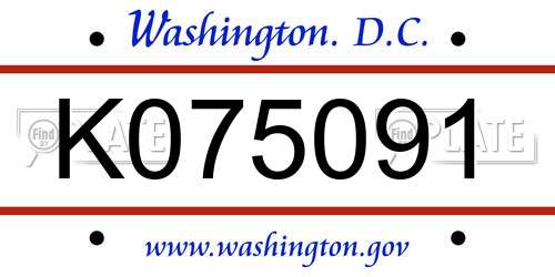 K075091 District Of Columbia License Plate
